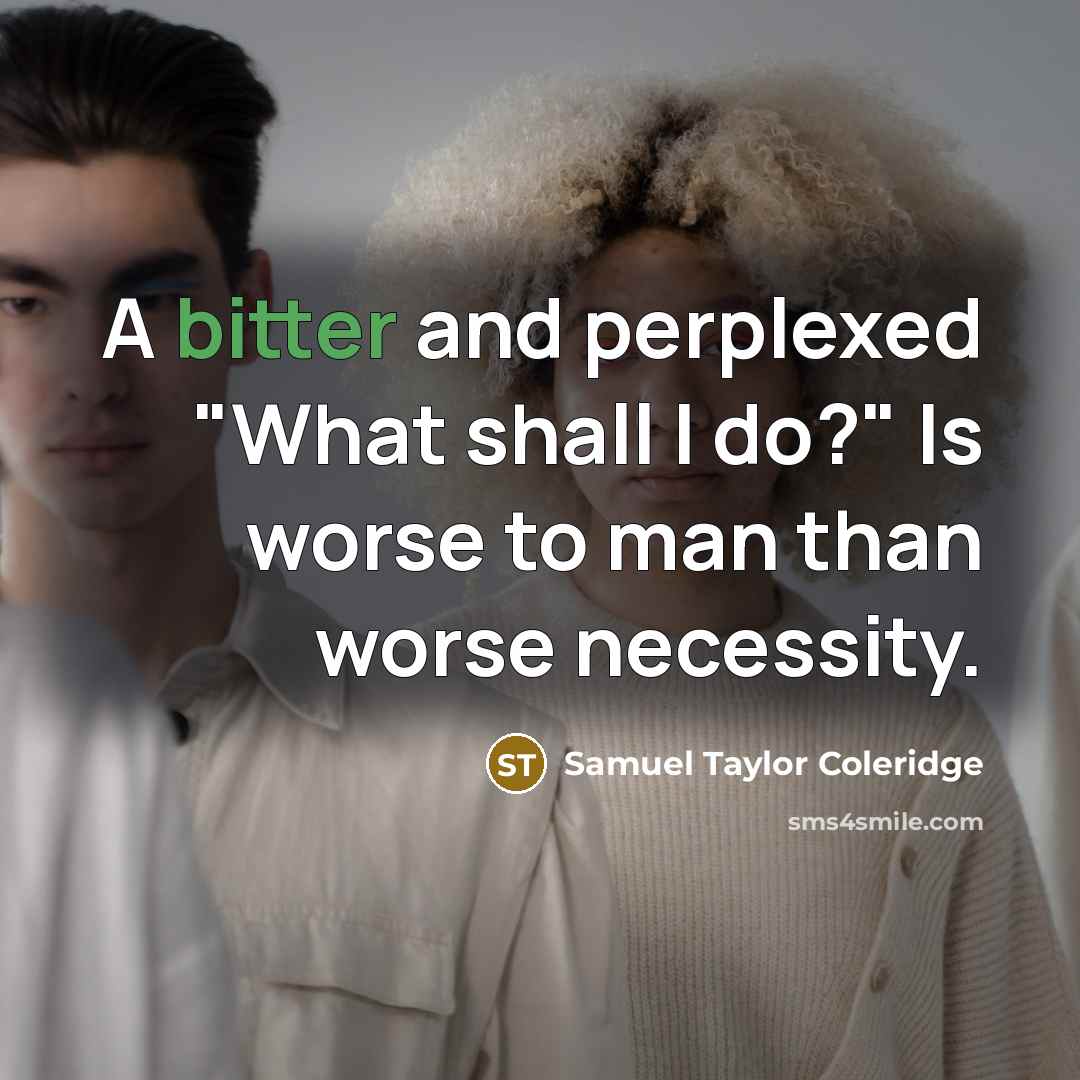 “A bitter and perplexed "What shall I do?" Is worse to man than worse necessity.” quote by Samuel Taylor Coleridge