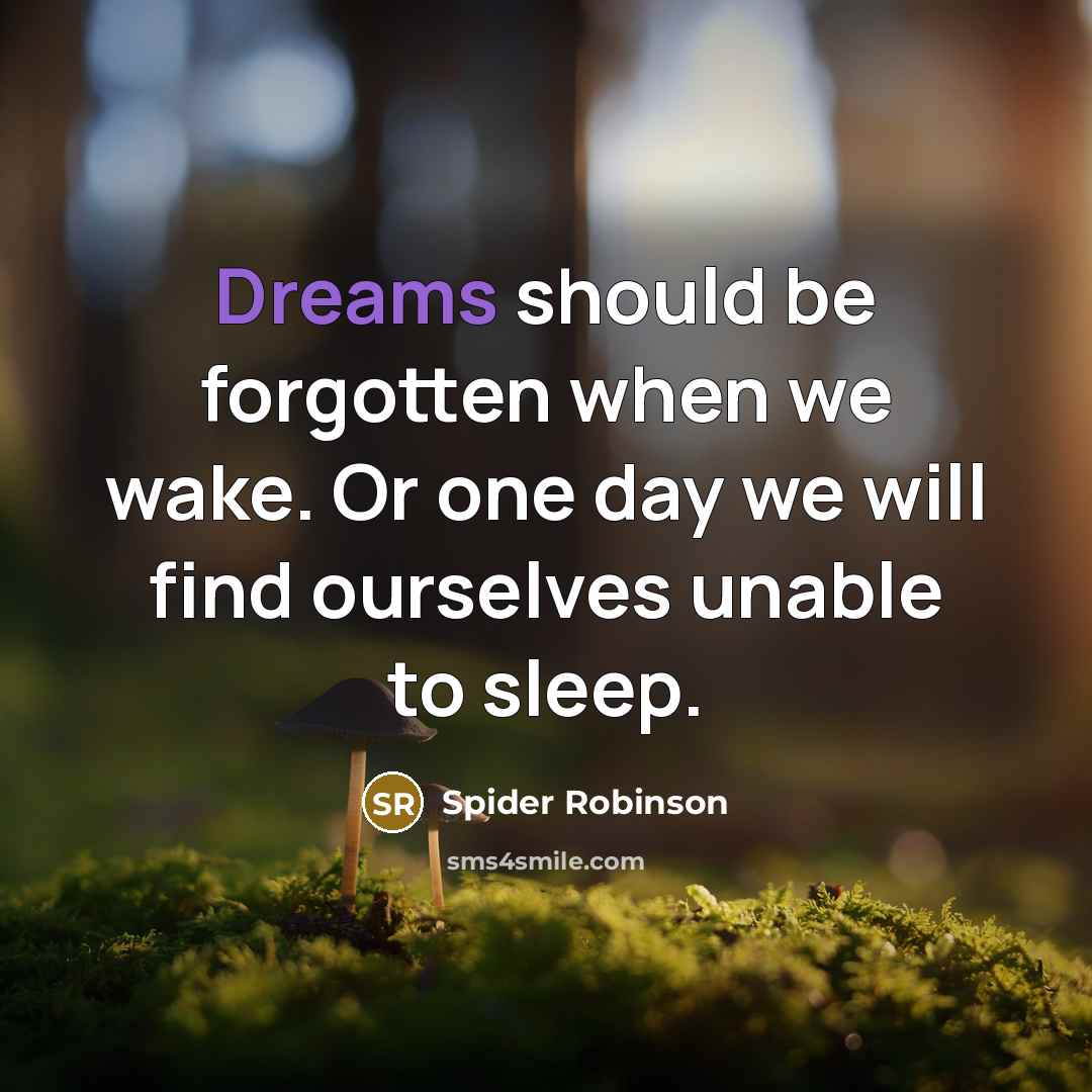 “Dreams should be forgotten when we wake. Or one day we will find ourselves unable to sleep.” quote by Spider Robinson