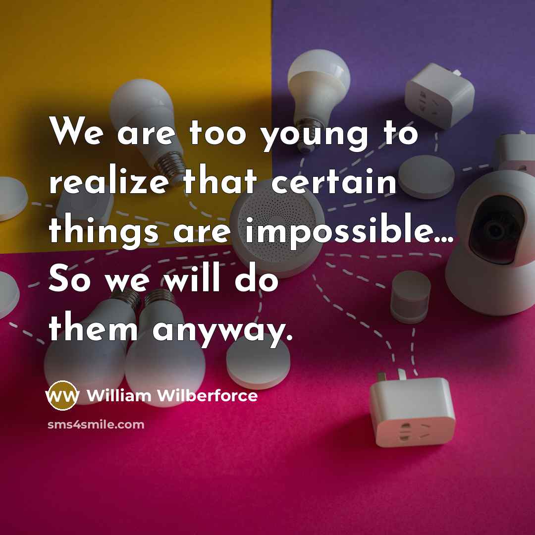 “We are too young to realize that certain things are impossible... So we will do them anyway.” quote by William Wilberforce