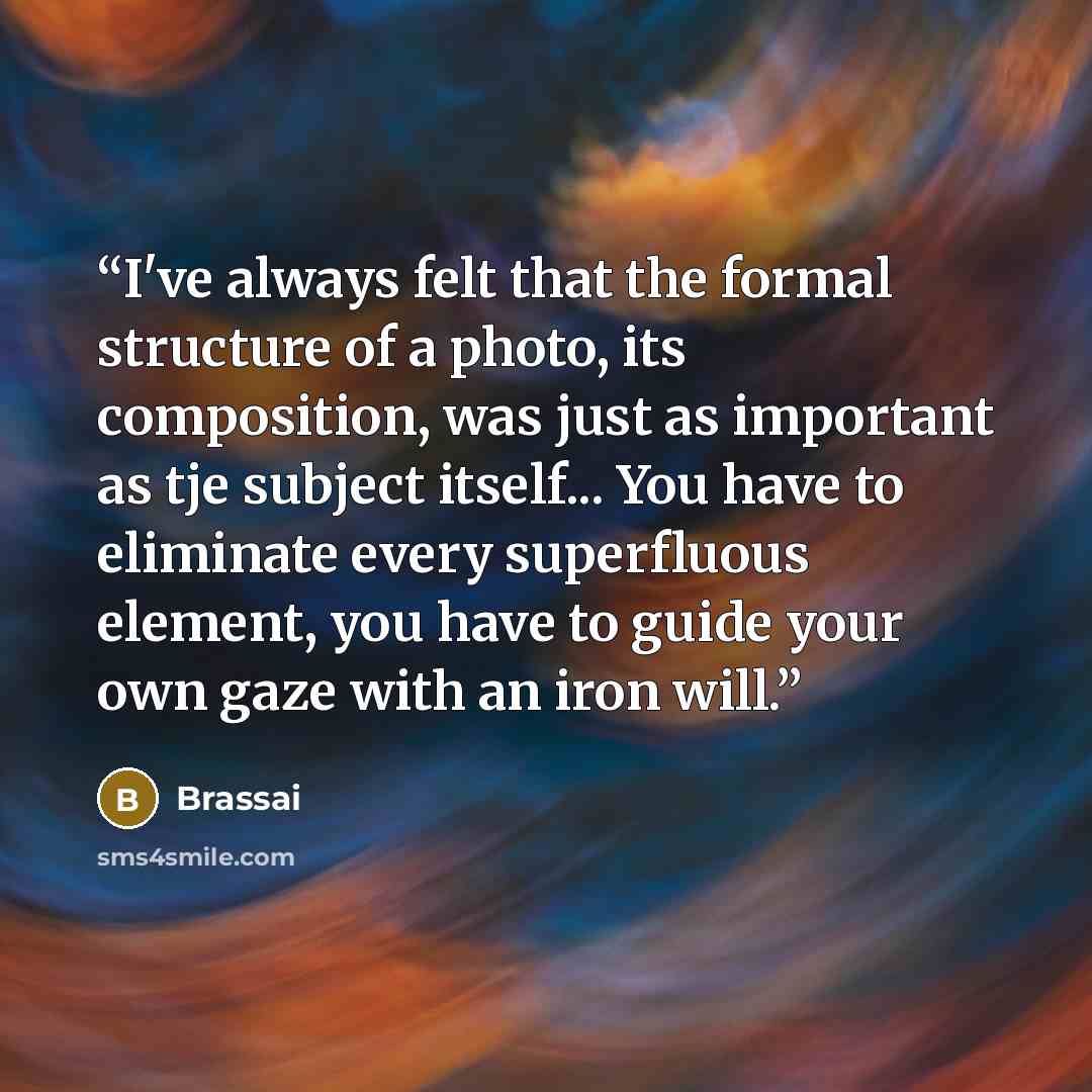 “I've always felt that the formal structure of a photo, its composition, was just as important as tje subject itself... You have to eliminate every superfluous element, you have to guide your own gaze with an iron will.” quote by Brassaï