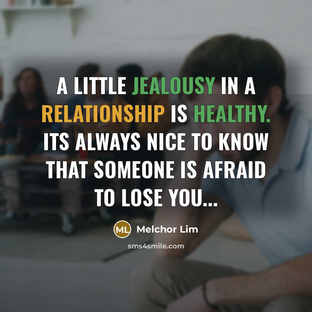 “A little jealousy in a relationship is healthy. Its always nice to know that someone is afraid to lose you...” quote by Melchor Lim