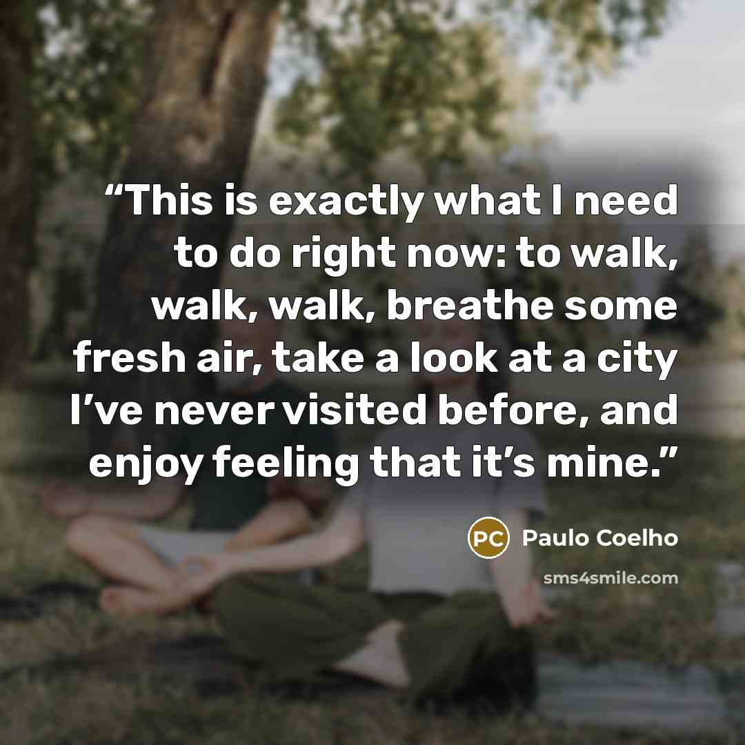 “This is exactly what I need to do right now: to walk, walk, walk, breathe some fresh air, take a look at a city I’ve never visited before, and enjoy feeling that it’s mine.” quote by Paulo Coelho