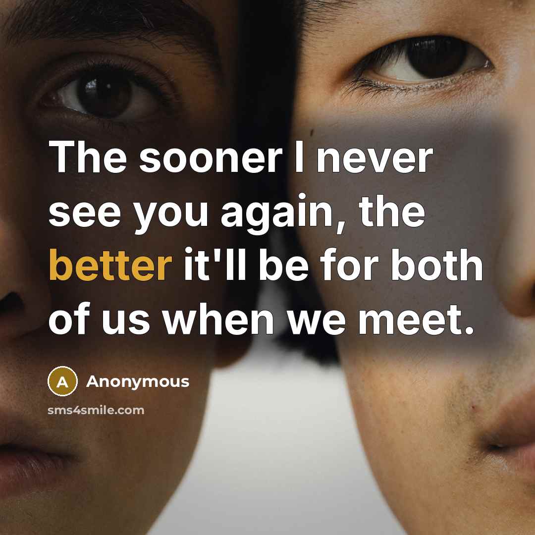“The sooner I never see you again, the better it'll be for both of us when we meet.” quote by Anonymous