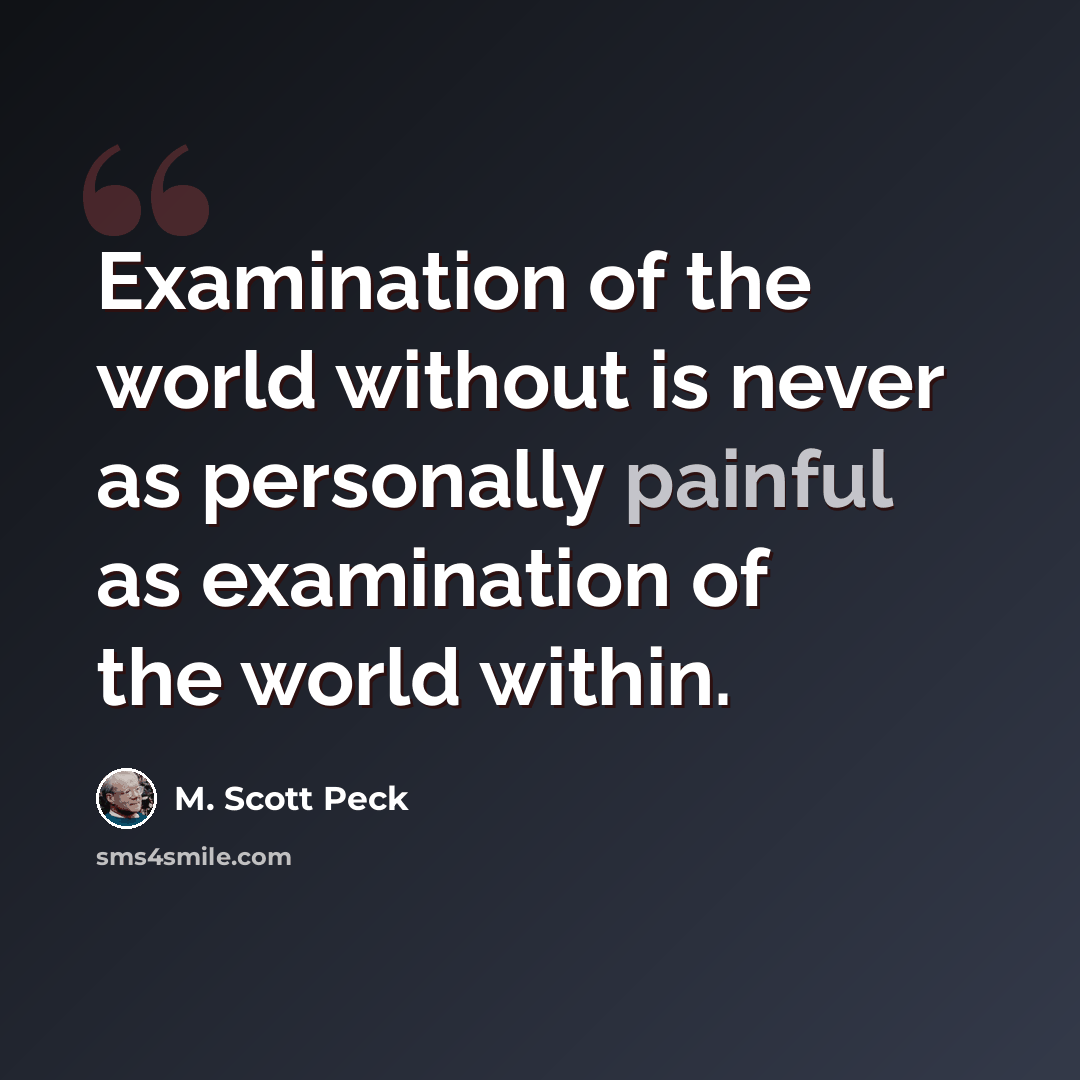 “Examination of the world without is never as personally painful as examination of the world within.” quote by M. Scott Peck