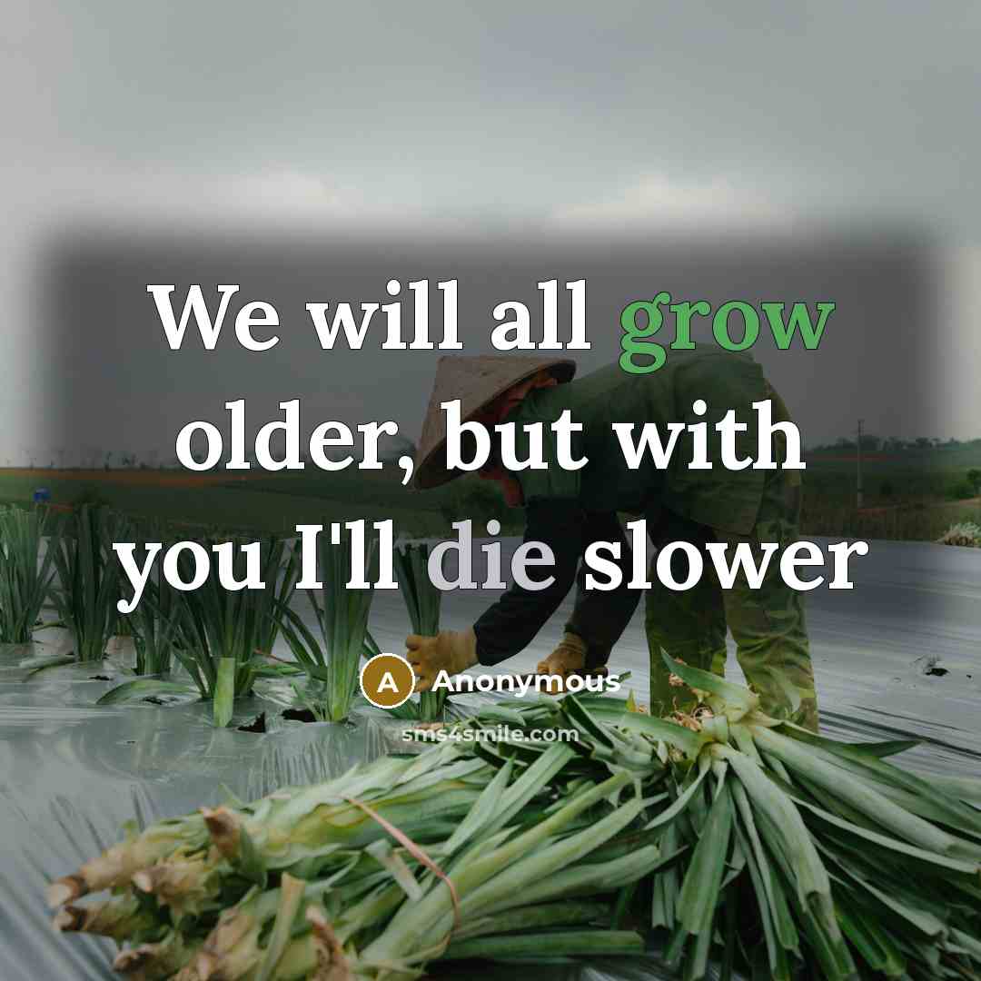 “We will all grow older, but with you I'll die slower” quote by Anonymous