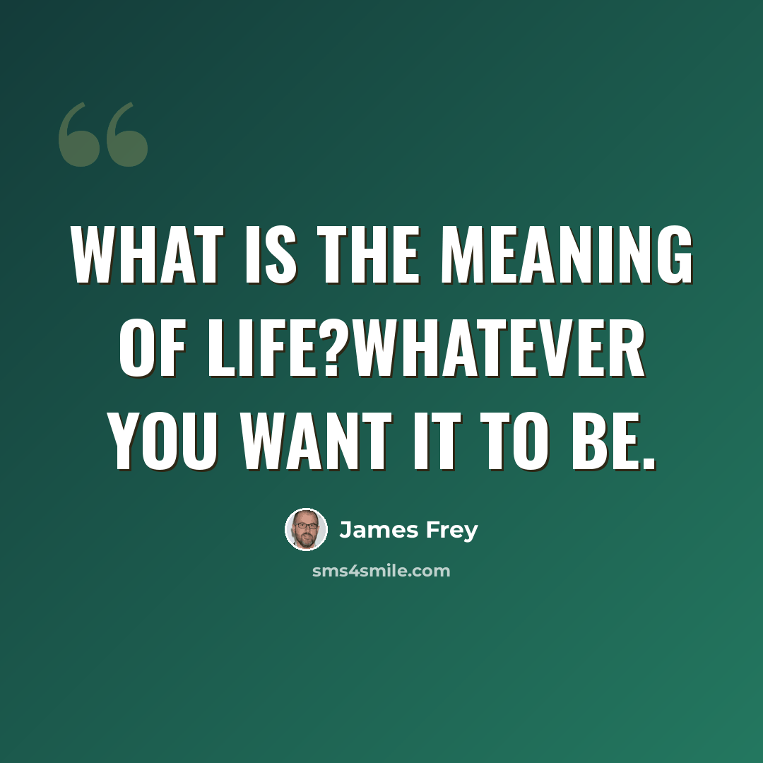“What is the meaning of life?Whatever you want it to be.” quote by James Frey