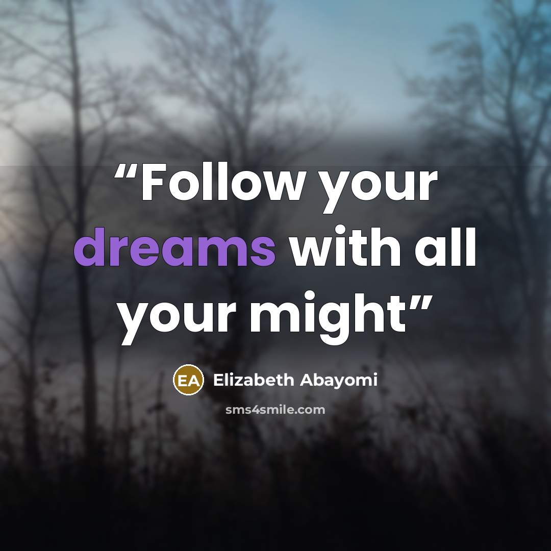 “Follow your dreams with all your might” quote by Elizabeth Abayomi
