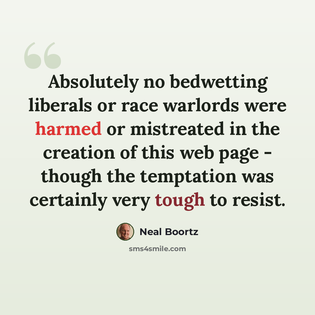 “Absolutely no bedwetting liberals or race warlords were harmed or mistreated in the creation of this web page - though the temptation was certainly very tough to resist.” quote by Neal Boortz