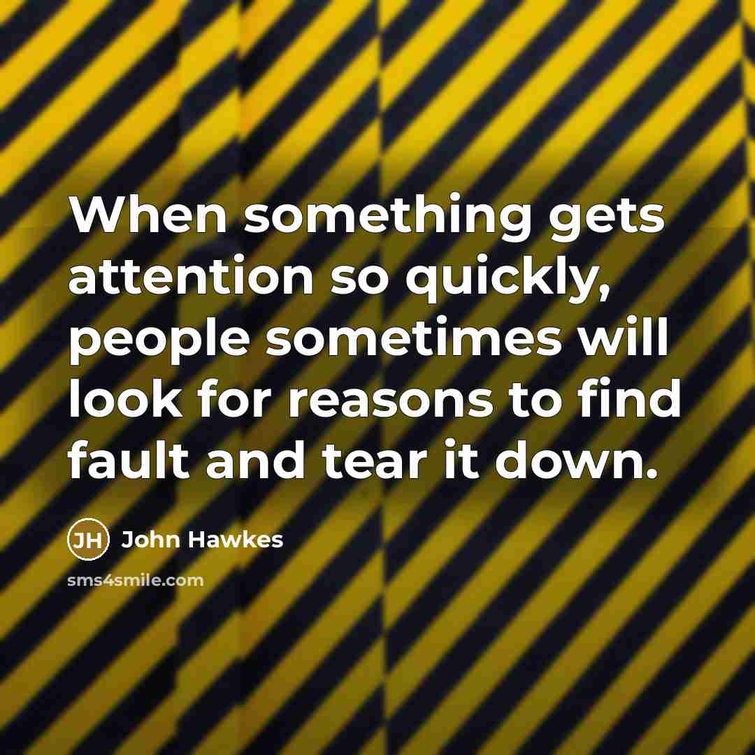 “When something gets attention so quickly, people sometimes will look for reasons to find fault and tear it down.” quote by John Hawkes