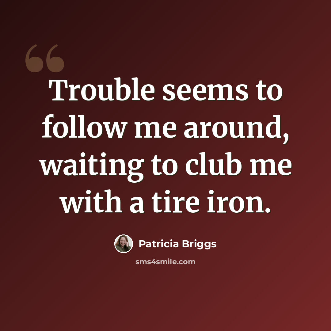 “Trouble seems to follow me around, waiting to club me with a tire iron.” quote by Patricia Briggs