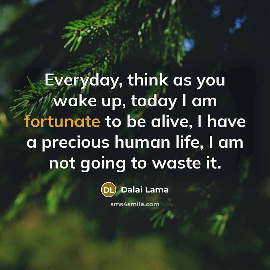 “Everyday, think as you wake up, today I am fortunate to be alive, I have a precious human life, I am not going to waste it.” quote by Dalai Lama