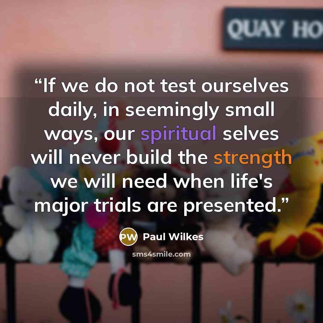 “If we do not test ourselves daily, in seemingly small ways, our spiritual selves will never build the strength we will need when life's major trials are presented.” quote by Paul Wilkes
