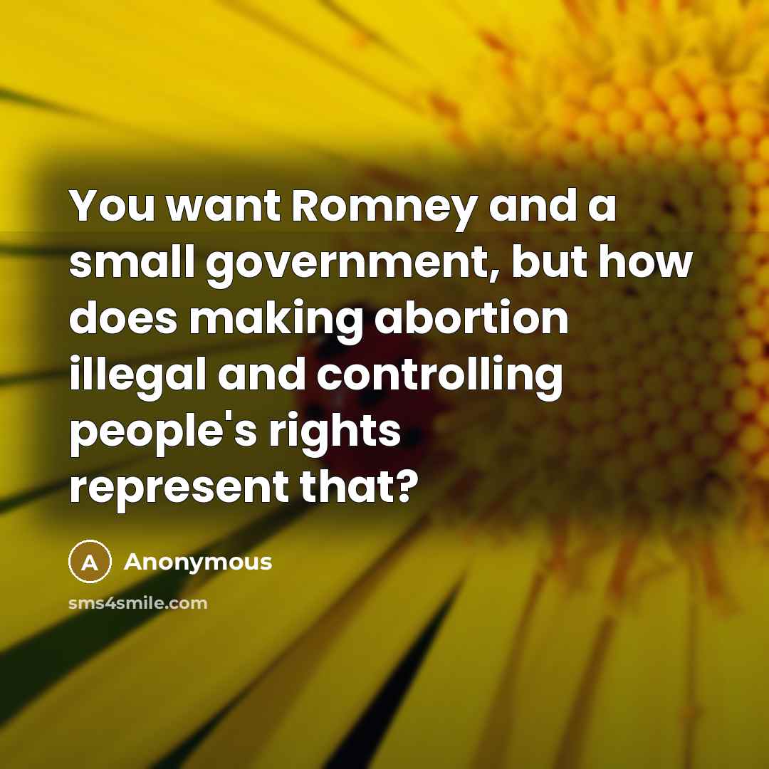 “You want Romney and a small government, but how does making abortion illegal and controlling people's rights represent that?” quote by Anonymous