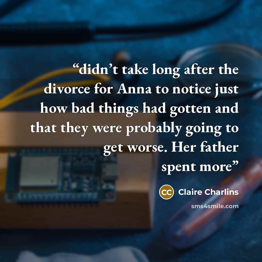 “didn’t take long after the divorce for Anna to notice just how bad things had gotten and that they were probably going to get worse. Her father spent more” quote by Claire Charlins