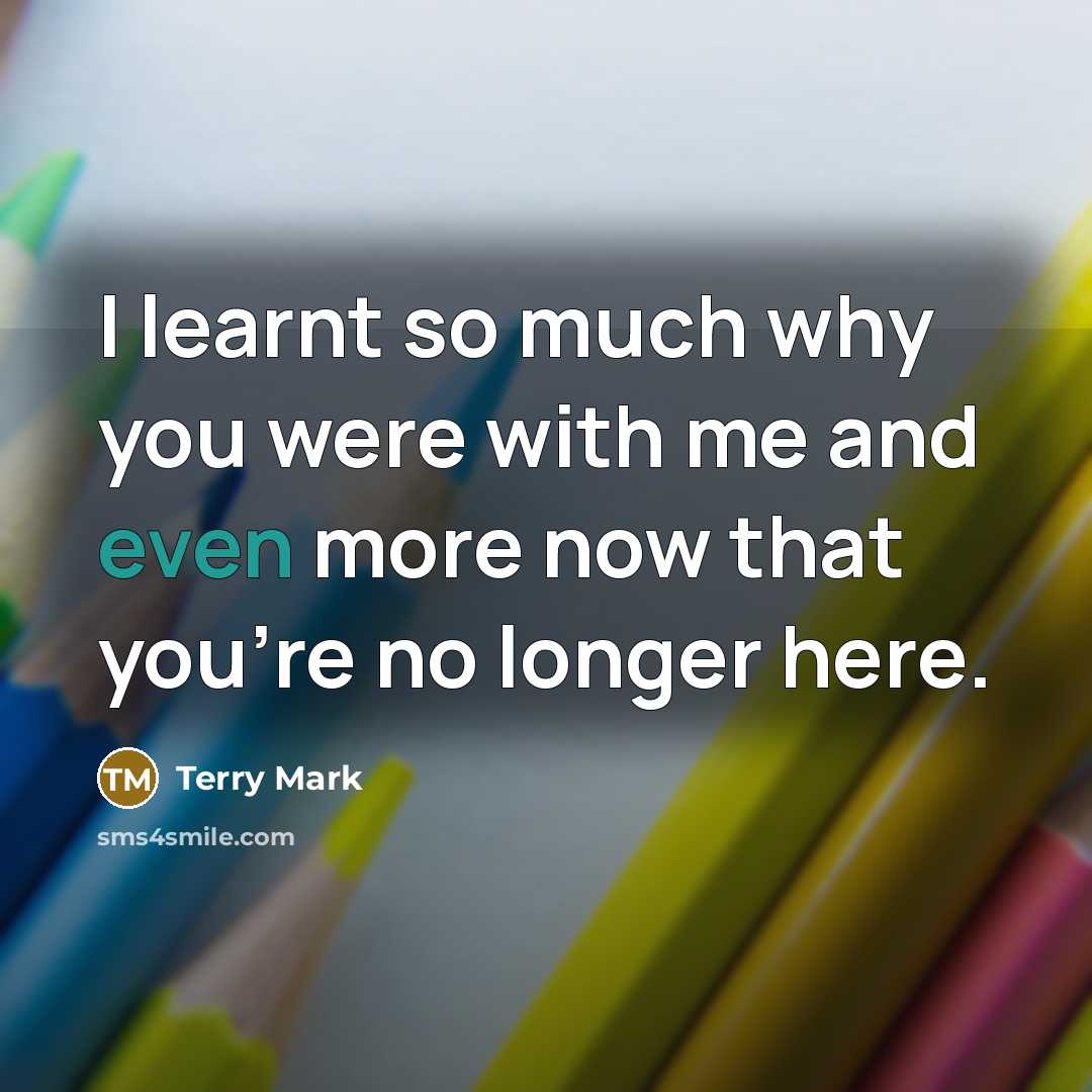 “I learnt so much why you were with me and even more now that you're no longer here.” quote by Terry Mark