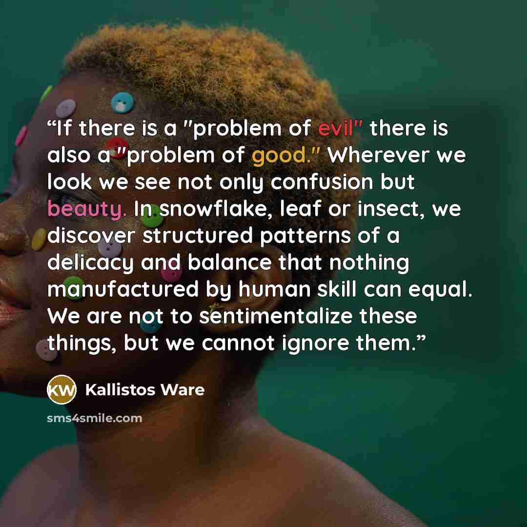 “If there is a "problem of evil" there is also a "problem of good." Wherever we look we see not only confusion but beauty. In snowflake, leaf or insect, we discover structured patterns of a delicacy and balance that nothing manufactured by human skill can equal. We are not to sentimentalize these…” quote by Kallistos Ware