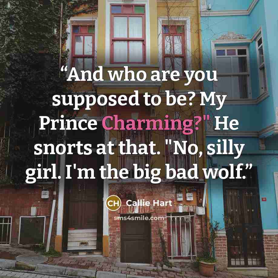 “And who are you supposed to be? My Prince Charming?" He snorts at that. "No, silly girl. I'm the big bad wolf.” quote by Callie Hart