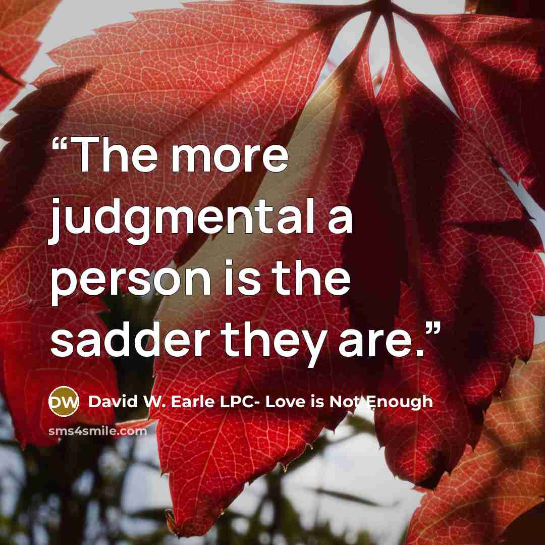 “The more judgmental a person is the sadder they are.” quote by David W. Earle LPC- Love is Not Enough