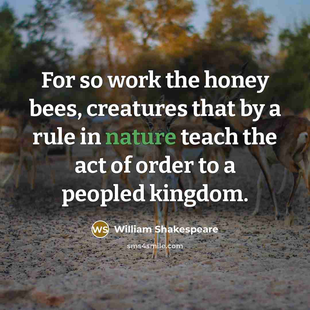 “For so work the honey bees, creatures that by a rule in nature teach the act of order to a peopled kingdom.” quote by William Shakespeare