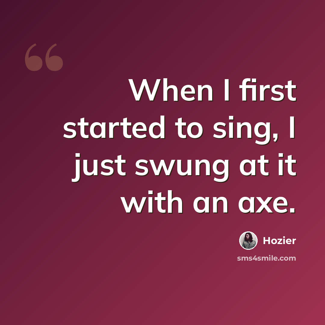 “When I first started to sing, I just swung at it with an axe.” quote by Hozier