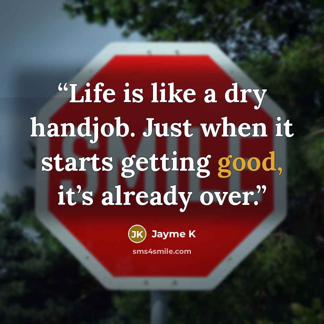 “Life is like a dry handjob. Just when it starts getting good, it’s already over.” quote by Jayme K