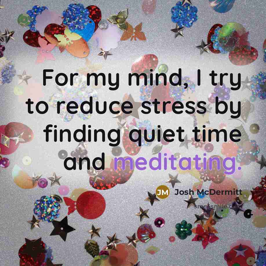 “For my mind, I try to reduce stress by finding quiet time and meditating.” quote by Josh McDermitt