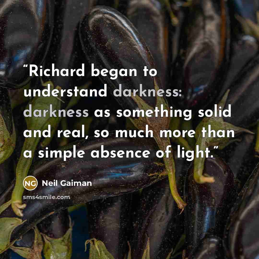 “Richard began to understand darkness: darkness as something solid and real, so much more than a simple absence of light.” quote by Neil Gaiman