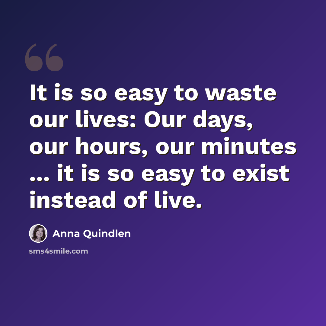 “It is so easy to waste our lives: Our days, our hours, our minutes ... it is so easy to exist instead of live.” quote by Anna Quindlen