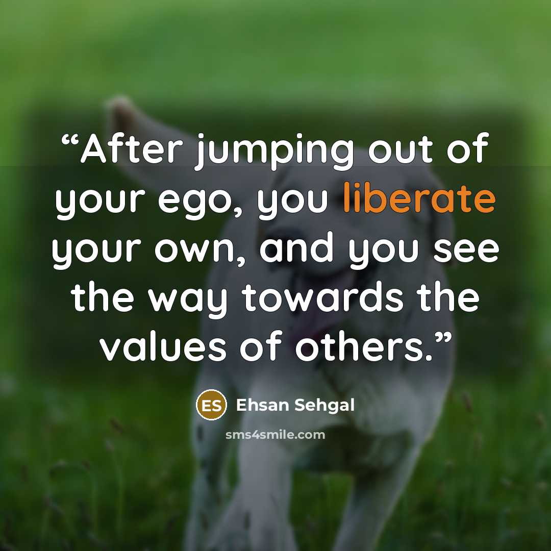 “After jumping out of your ego, you liberate your own, and you see the way towards the values of others.” quote by Ehsan Sehgal