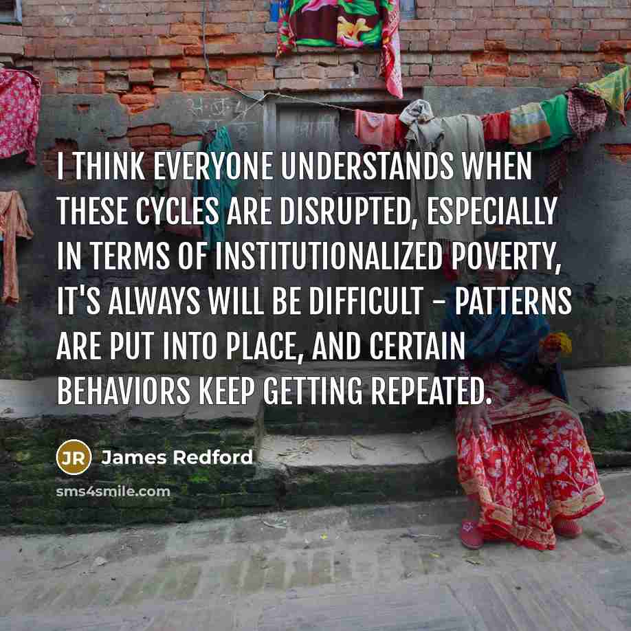 “I think everyone understands when these cycles are disrupted, especially in terms of institutionalized poverty, it's always will be difficult - patterns are put into place, and certain behaviors keep getting repeated.” quote by James Redford