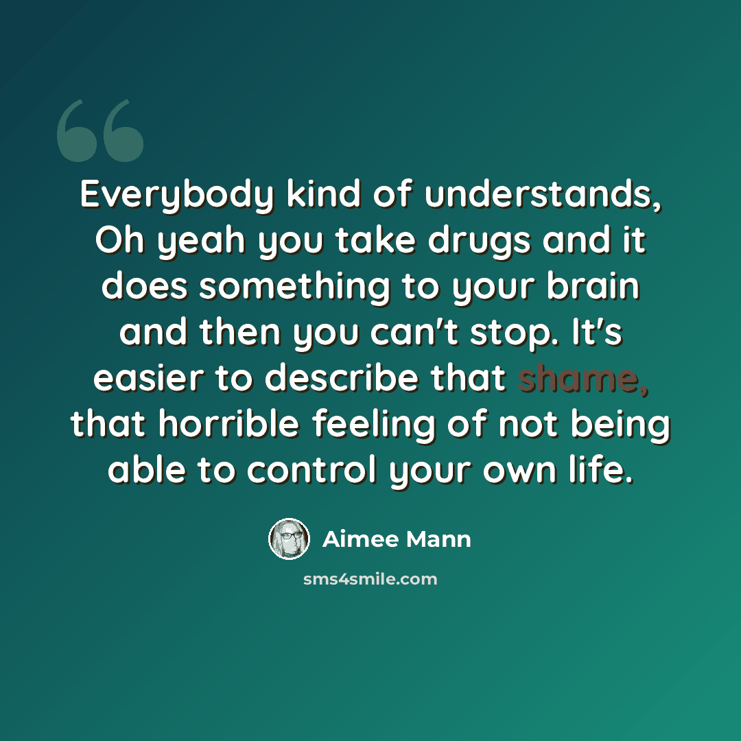 “Everybody kind of understands, Oh yeah you take drugs and it does something to your brain and then you can't stop. It's easier to describe that shame, that horrible feeling of not being able to control your own life.” quote by Aimee Mann