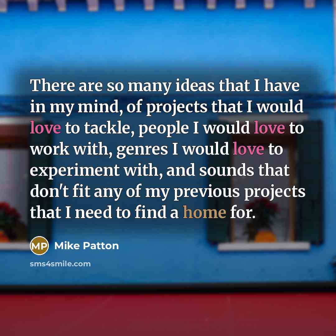“There are so many ideas that I have in my mind, of projects that I would love to tackle, people I would love to work with, genres I would love to experiment with, and sounds that don't fit any of my previous projects that I need to find a home for.” quote by Mike Patton