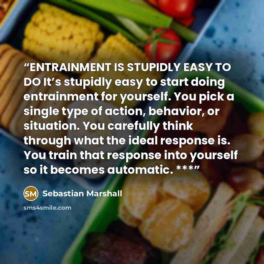“ENTRAINMENT IS STUPIDLY EASY TO DO It’s stupidly easy to start doing entrainment for yourself. You pick a single type of action, behavior, or situation. You carefully think through what the ideal response is. You train that response into yourself so it becomes automatic. ***” quote by Sebastian Marshall