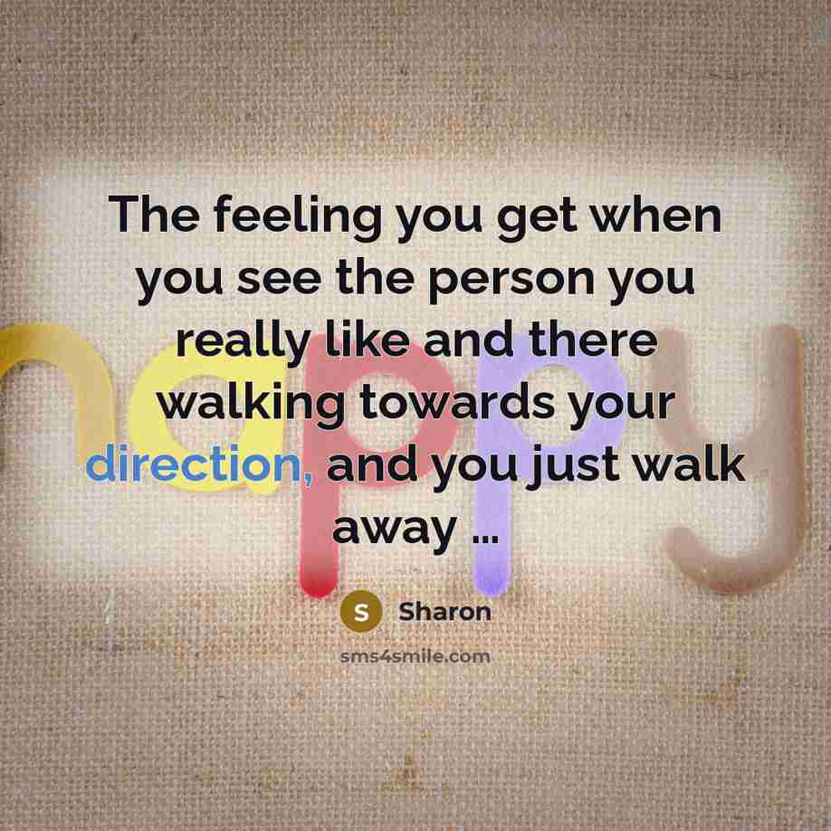 “The feeling you get when you see the person you really like and there walking towards your direction, and you just walk away …” quote by Sharon