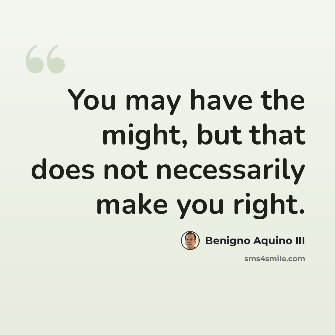 “You may have the might, but that does not necessarily make you right.” quote by Benigno Aquino III