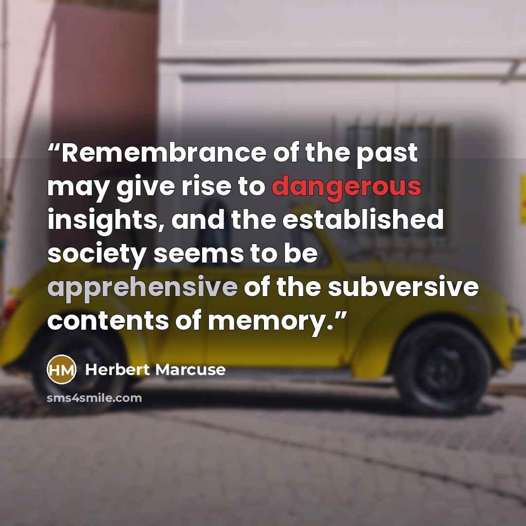 “Remembrance of the past may give rise to dangerous insights, and the established society seems to be apprehensive of the subversive contents of memory.” quote by Herbert Marcuse