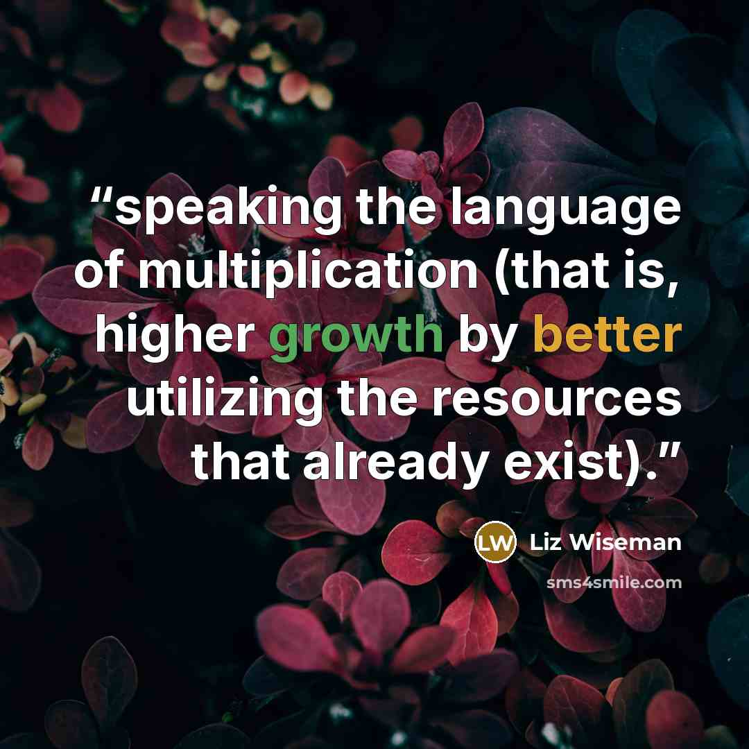 “speaking the language of multiplication (that is, higher growth by better utilizing the resources that already exist).” quote by Liz Wiseman