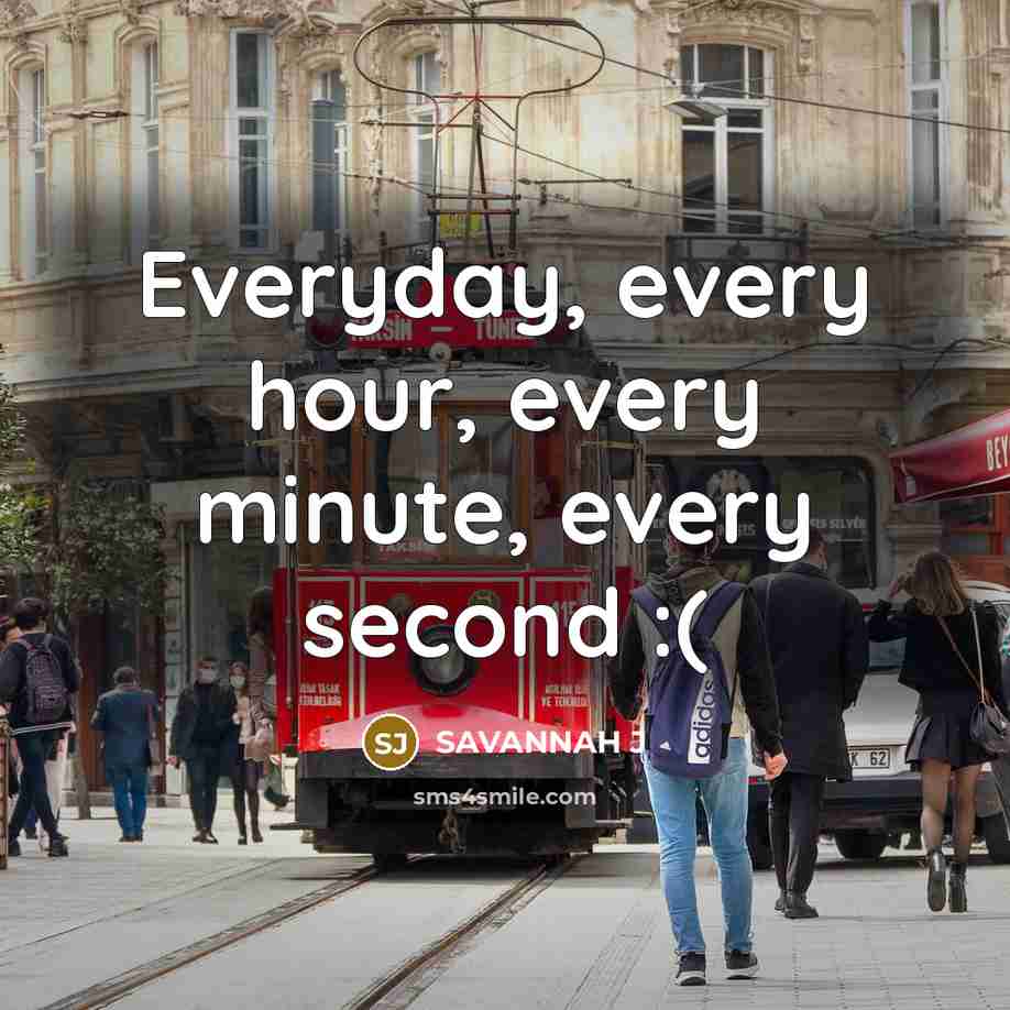 “Everyday, every hour, every minute, every second :(” quote by Savannah J