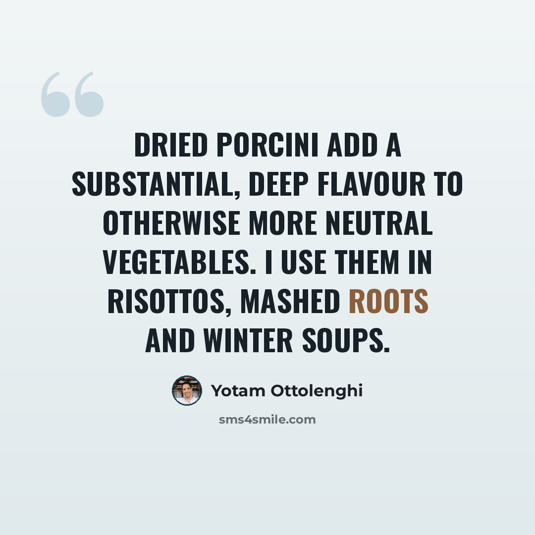 “Dried porcini add a substantial, deep flavour to otherwise more neutral vegetables. I use them in risottos, mashed roots and winter soups.” quote by Yotam Ottolenghi