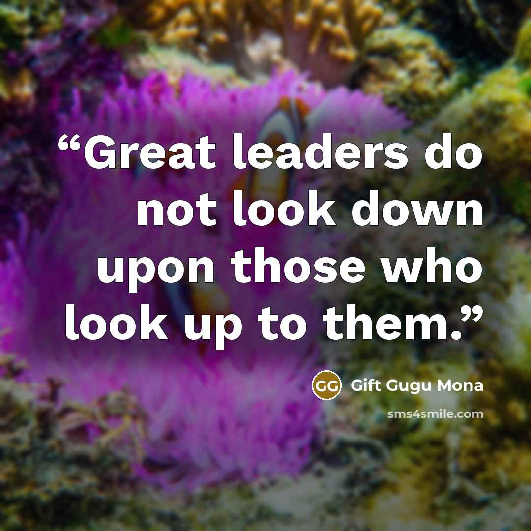 “Great leaders do not look down upon those who look up to them.” quote by Gift Gugu Mona