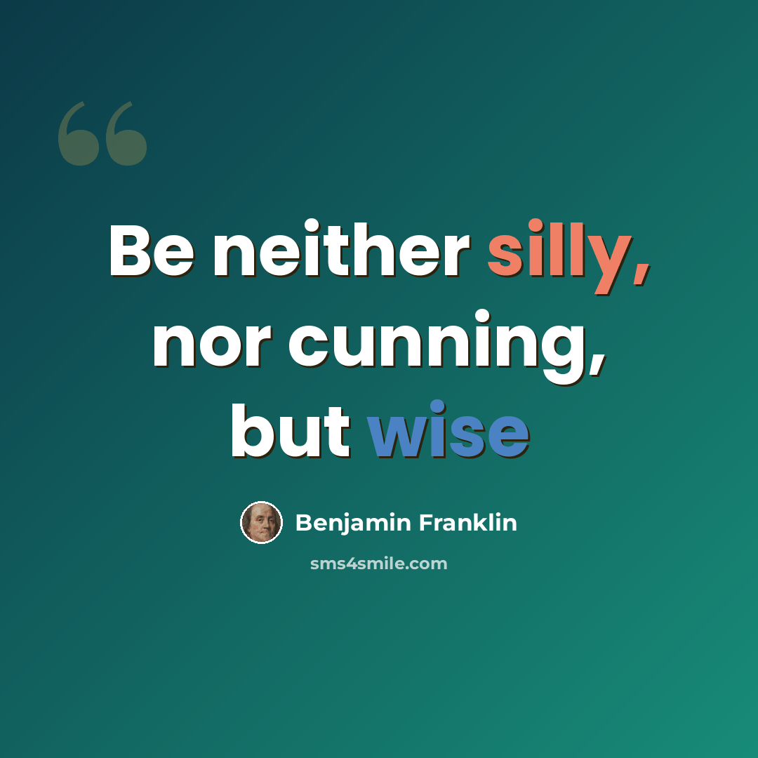 “Be neither silly, nor cunning, but wise” quote by Benjamin Franklin