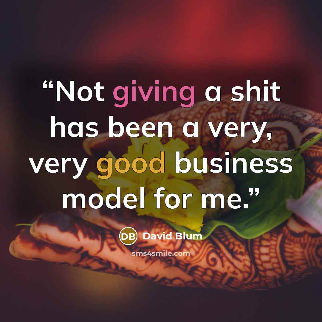 “Not giving a shit has been a very, very good business model for me.” quote by David Blum
