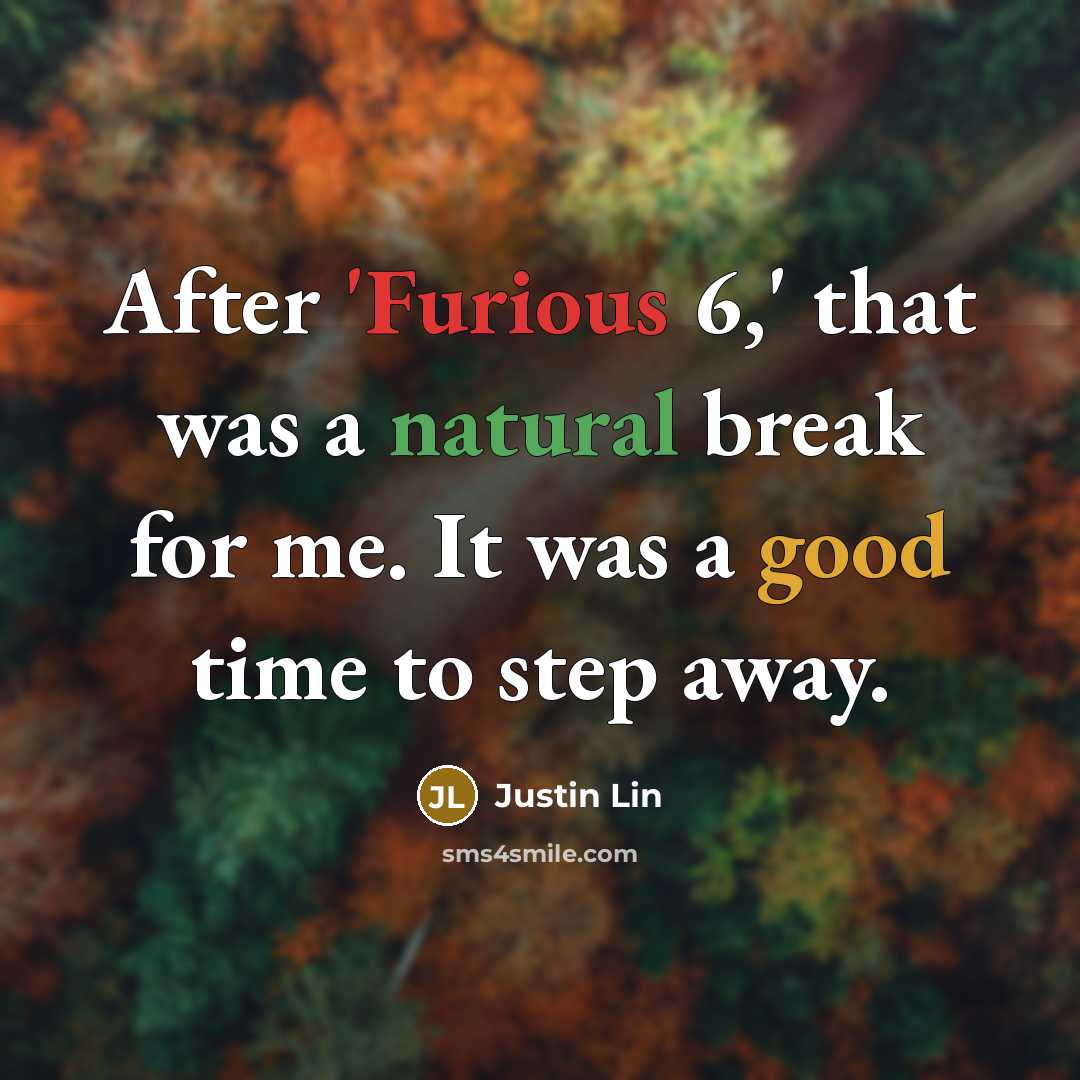 “After 'Furious 6,' that was a natural break for me. It was a good time to step away.” quote by Justin Lin