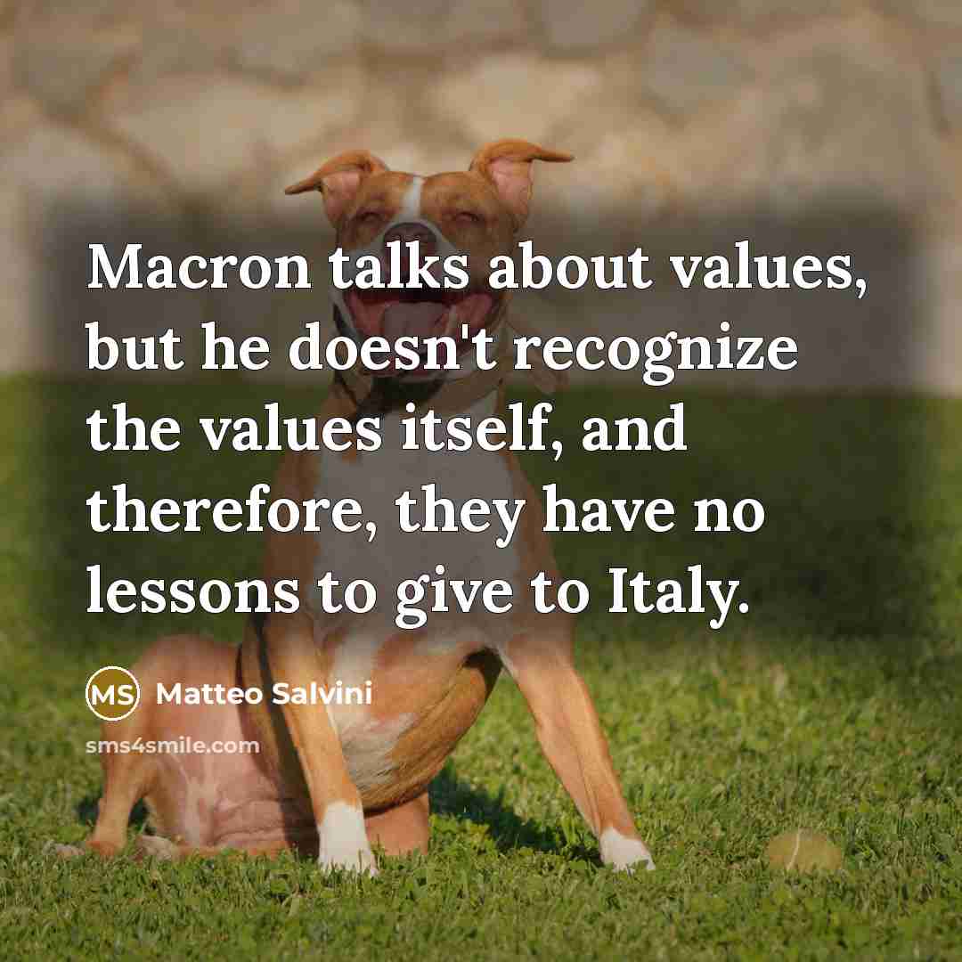 “Macron talks about values, but he doesn't recognize the values itself, and therefore, they have no lessons to give to Italy.” quote by Matteo Salvini
