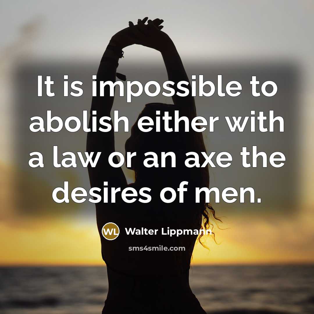 “It is impossible to abolish either with a law or an axe the desires of men.” quote by Walter Lippmann