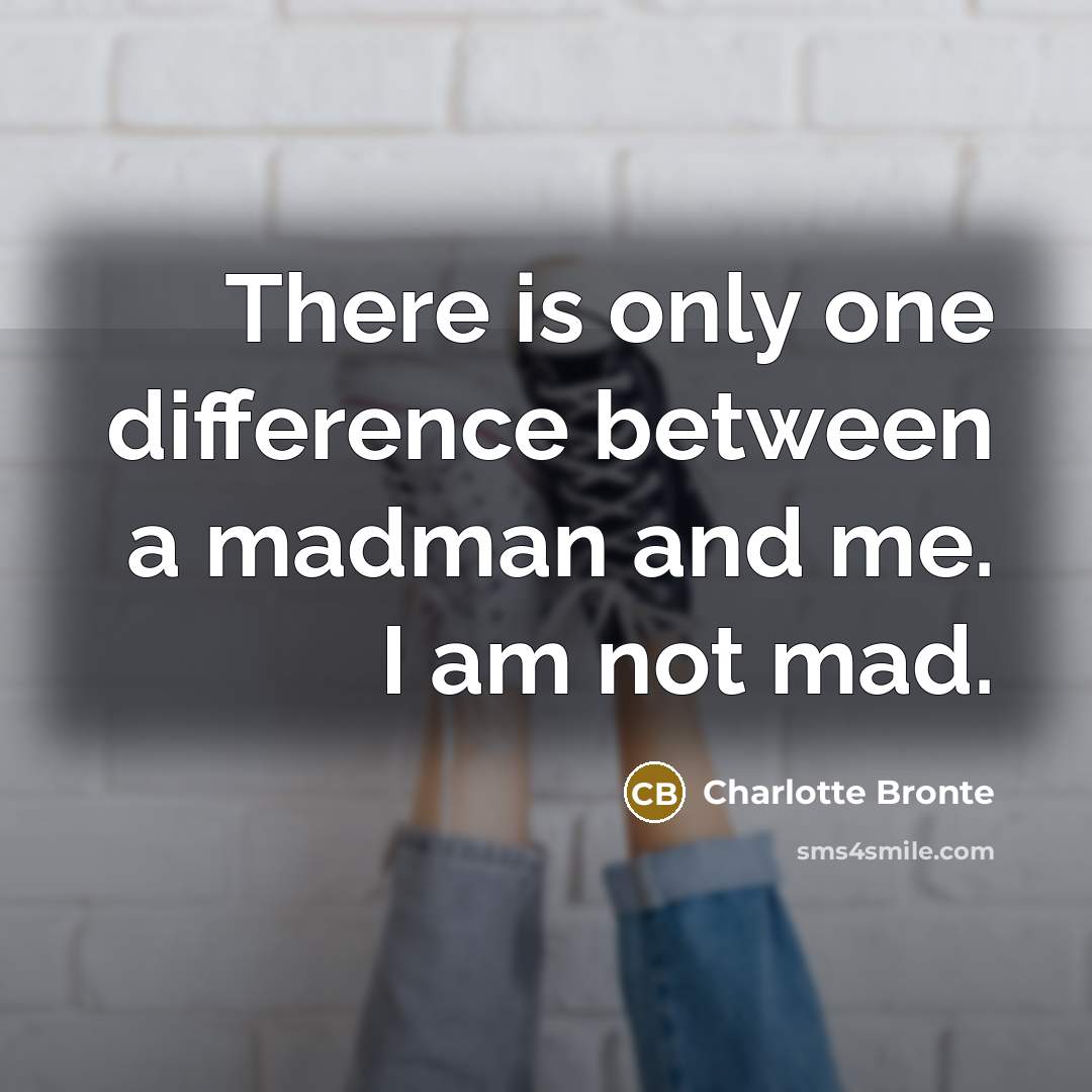 “There is only one difference between a madman and me. I am not mad.” quote by Charlotte Bronte