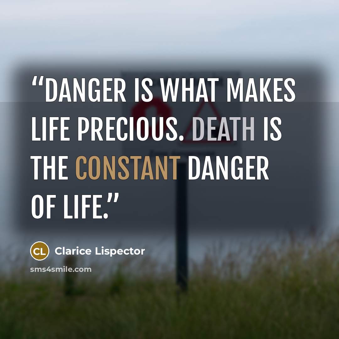“Danger is what makes life precious. Death is the constant danger of life.” quote by Clarice Lispector