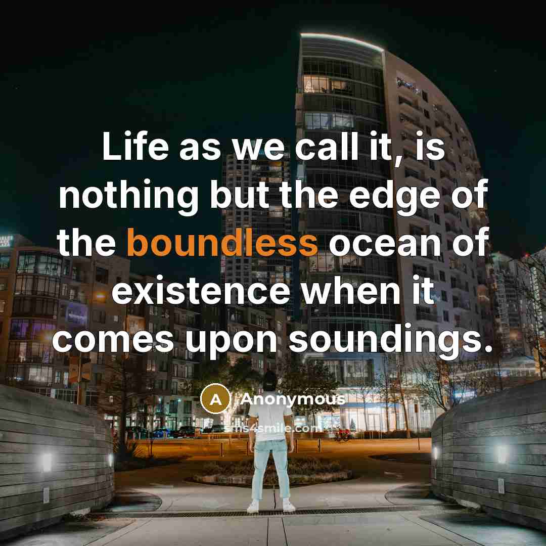 “Life as we call it, is nothing but the edge of the boundless ocean of existence when it comes upon soundings.” quote by Anonymous