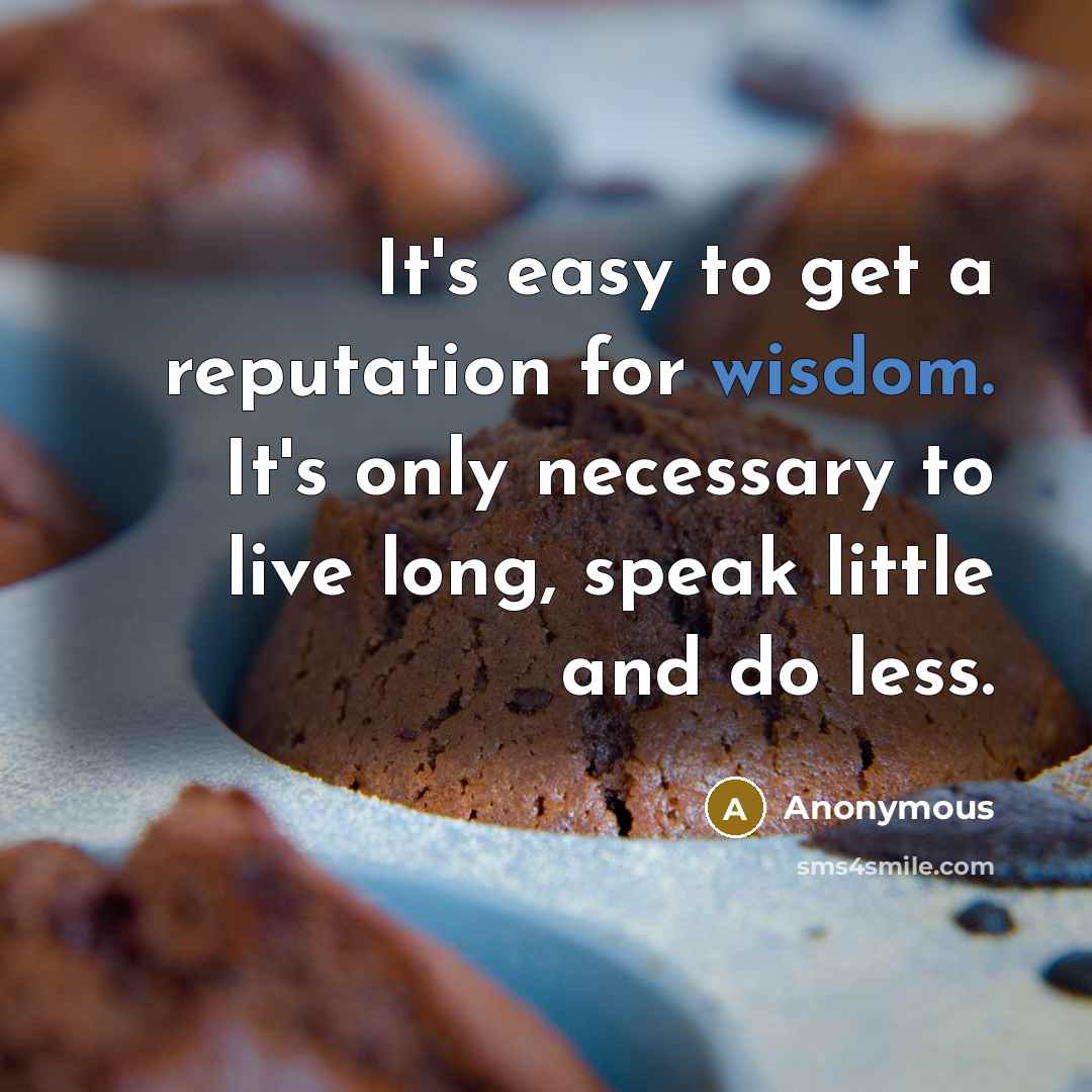 “It's easy to get a reputation for wisdom. It's only necessary to live long, speak little and do less.” quote by Anonymous