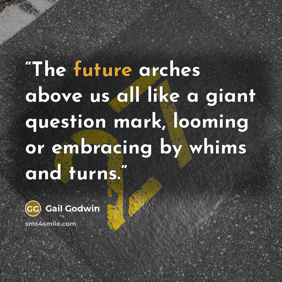 “The future arches above us all like a giant question mark, looming or embracing by whims and turns.” quote by Gail Godwin